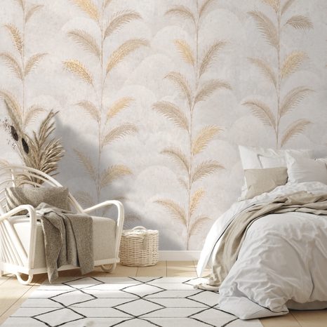 ZELFKLEVEND FOTOBEHANG BEIGE PALMBLADEREN IN GLAMOURSTIJL - FOTOBEHANG BLADEREN - FOTOBEHANG