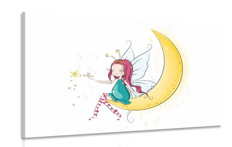 CANVAS PRINT MAGICAL FAIRY ON THE MOON - CHILDRENS PICTURES - PICTURES