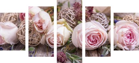 5-DÍLNÝ OBRAZ SLAVNOSTNÍ KVĚTINOVÁ KOMPOZICE RŮŽÍ - OBRAZY KVĚTŮ - OBRAZY