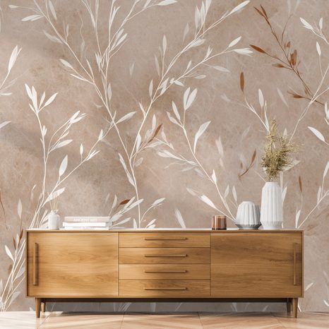 TAPÉTA FINOM BÉZS ÁGACSKÁK - LEVELES TAPÉTÁK - TAPÉTÁK