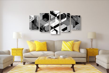 5-DÍLNÝ OBRAZ ABSTRAKTNÍ GEOMETRIE V ČERNOBÍLÉM PROVEDENÍ - ČERNOBÍLÉ OBRAZY - OBRAZY
