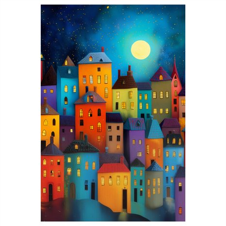 OBRAZ BAREVNÉ DOMY POD HVĚZDAMI - BAREVNÉ DOMY - OBRAZY
