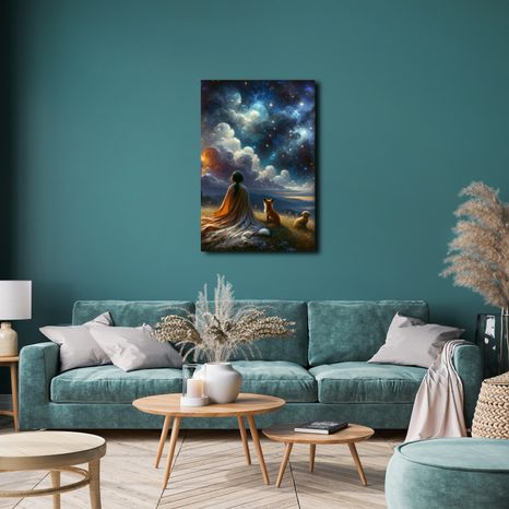 OBRAZ POSTAVA S LIŠKOU A PSEM POD HVĚZDAMI - OBRAZY LIDÍ - OBRAZY