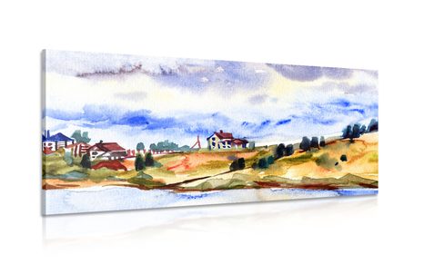 CANVAS PRINT WATERCOLOR VILLAGE - PICTURES OF NATURE AND LANDSCAPE - PICTURES