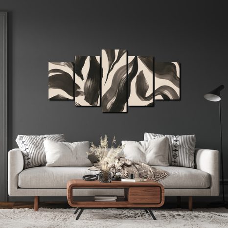 TABLEAU EN 5 PARTIES – COUPS DE PINCEAU ABSTRAITS - IMAGES FORMES ABSTRAITES - TABLEAUX