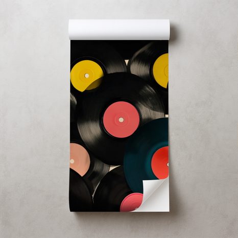 SAMOLEPILNA TAPETA PISANE RETRO VINILNE PLOŠČE - GLASBENE FOTOTAPETE - TAPETE
