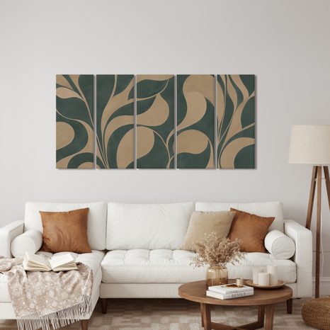 5-TEILIGES WANDBILD ABSTRAKTE BLÄTTER IN BEIGE - WANDBILDER ABSTRAKTE FORMEN - BILDER