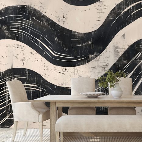 FOTOTAPET VALURI ABSTRACTE ALB-NEGRU - TAPET ABSTRACT - TAPETURI