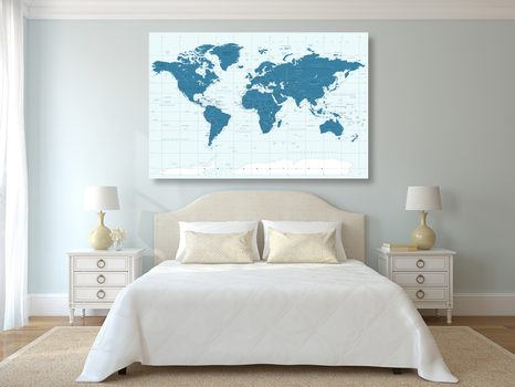 QUADRO IN SUGHERO – MAPPA POLITICA DEL MONDO IN COLORE BLU - QUADRI SU SUGHERO - STAMPE E QUADRI