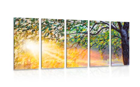 QUADRO IN 5 PARTI ALBA NELLA FORESTA - QUADRI DI NATURA E PAESAGGIO - QUADRI