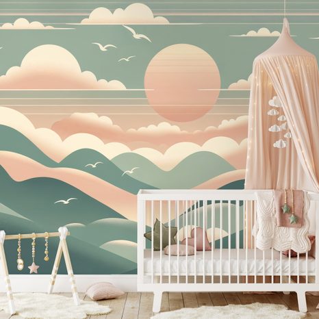TAPETE PASTELLBERGE MIT SONNENAUFGANG - TAPETEN SONNENAUFGANG UND SONNENUNTERGANG - TAPETEN