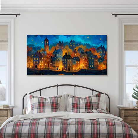 OBRAZ MĚSTO POD HVĚZDAMI - BAREVNÉ DOMY - OBRAZY