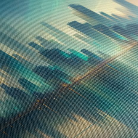 5-DÍLNÝ OBRAZ FUTURISTICKÉ MĚSTO U ŘEKY - OBRAZY MĚSTA - OBRAZY