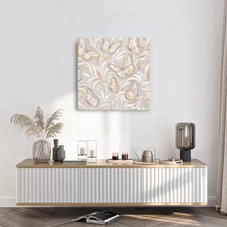 TABLEAU SUR TOILE – PAPILLONS PASTEL PARMI LES FEUILLES - TABLEAUX PAPILLONS - TABLEAUX