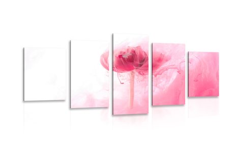 5 PART PICTURE PINK FLOWER IN AN INTERESTING DESIGN