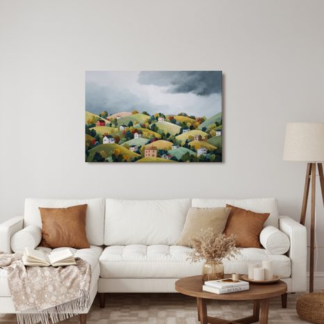 WANDBILD HERBSTLICHE LANDSCHAFT MIT HÄUSCHEN - BUNTE HÄUSER - BILDER