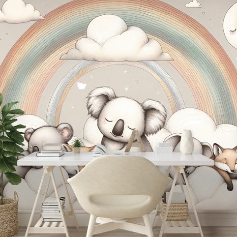 SAMOLEPÍCÍ TAPETA DĚTSKÁ ZVÍŘÁTKA S DUHOU - DĚTSKÉ TAPETY - TAPETY