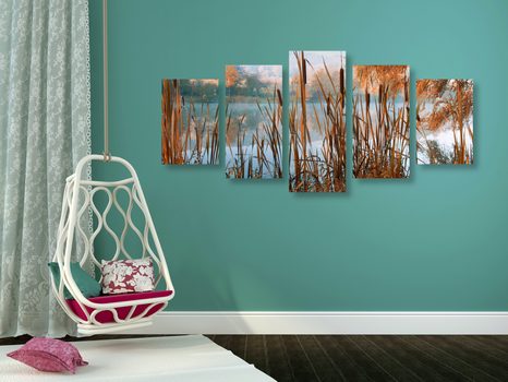 TABLOU 5-PIESE RÂUL ÎN MIJLOCUL NATURII DE TOAMNĂ - TABLOU NATURĂ ȘI PEISAJE NATURALE - TABLOURI