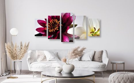 5-TEILIGES WANDBILD BLUMEN IN EINER SCHALE - BILDER BLUMEN - BILDER