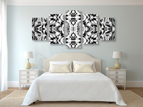 5-TEILIGES WANDBILD ABSTRAKTION IN SCHWARZ-WEISS - SCHWARZ-WEISSE BILDER - BILDER