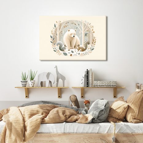 OBRAZ MEDVĚD A LESNÍ ZVÍŘÁTKA V LESE - DĚTSKÉ OBRAZY ZVÍŘÁTKA - OBRAZY