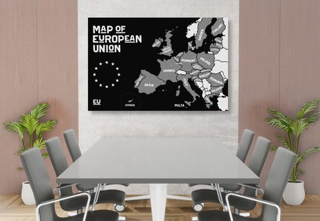 OBRAZ MAPA EDUKACYJNA Z CZARNO-BIAŁYMI NAZWAMI PAŃSTW UNII EUROPEJSKIEJ - OBRAZY MAPY - OBRAZY