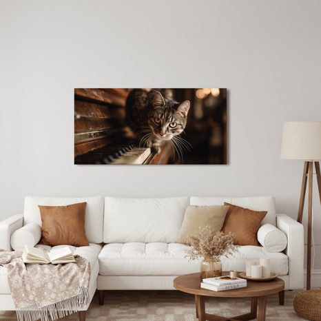 OBRAZ ZVÍDAVÁ KOČKA NA PIANU - HUDEBNÍ OBRAZY - PICTURES
