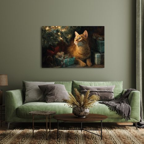 OBRAZ VÁNOČNÍ KOČKY UŽÍVAJÍCÍ SI VÁNOČNÍ POHODU - VÁNOČNÍ A ZIMNÍ OBRAZY - OBRAZY