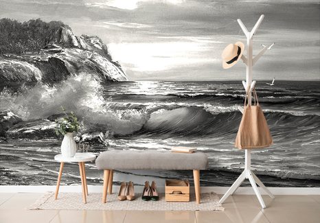 CARTA DA PARATI – MATTINA SUL MARE IN BIANCO E NERO - CARTA DA PARATI BIANCO E NERO - CARTA DA PARATI