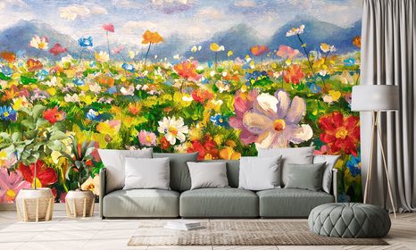 TAPETA OLEJOMALBA DIVOKÉ KVĚTINY - TAPETY S IMITACÍ MALEB - TAPETY