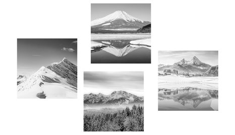 BILDERSET VERSCHNEITE BERGE IN SCHWARZ-WEISS - BILDERSETS - BILDER