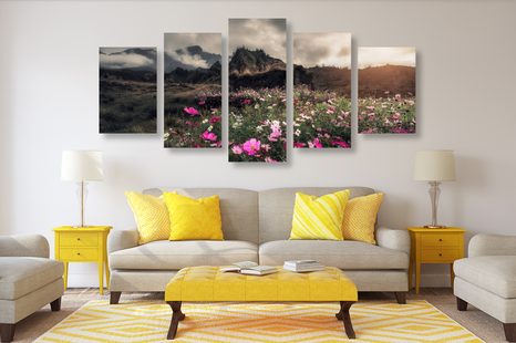 5-TEILIGES WANDBILD WIESE MIT BLÜHENDEN BLUMEN - BILDER VON NATUR UND LANDSCHAFT - BILDER