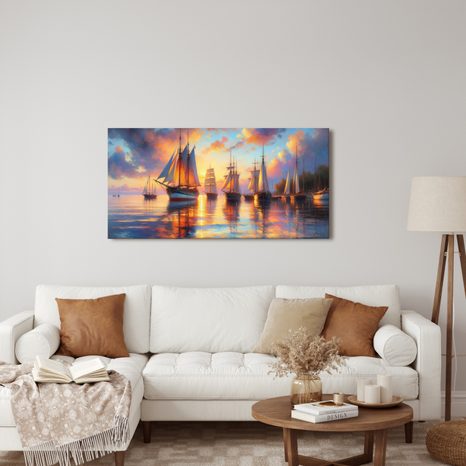 OBRAZ VEČER V PŘÍSTAVU - OBRAZY VÝCHOD A ZÁPAD SLUNCE - OBRAZY