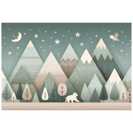 SELBSTKLEBENDE TAPETE KINDER BERGLANDSCHAFT MIT BÄR - KINDERTAPETEN - TAPETEN