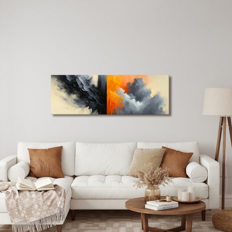 WANDBILD ZUSAMMENSTOSS VON ORANGE UND GRAU - WANDBILDER ABSTRAKTE FORMEN - BILDER