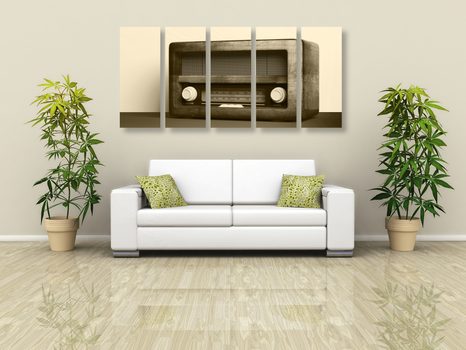 5-DÍLNÝ OBRAZ RETRO RÁDIO V SÉPIOVÉ PROVEDENÍ - ČERNOBÍLÉ OBRAZY - OBRAZY