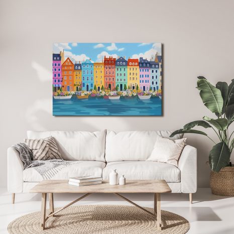 OBRAZ BAREVNÉ DOMY U ŘEKY - BAREVNÉ DOMY - OBRAZY