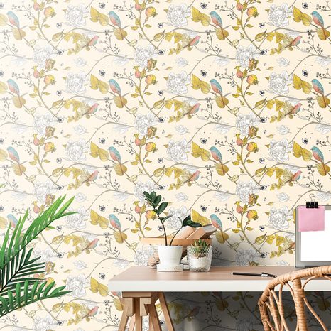 SELF ADHESIVE WALLPAPER VINTAGE BIRDS ON BRANCHES - SELF-ADHESIVE WALLPAPERS - WALLPAPERS