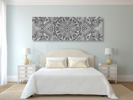 OBRAZ MANDALA SE STARODÁVNÝM NÁDECHEM V ČERNOBÍLÉM PROVEDENÍ - ČERNOBÍLÉ OBRAZY - OBRAZY