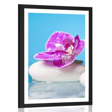 POSTER MIT PASSEPARTOUT ORCHIDEE UND ZEN-STEINE - FENG SHUI - POSTER