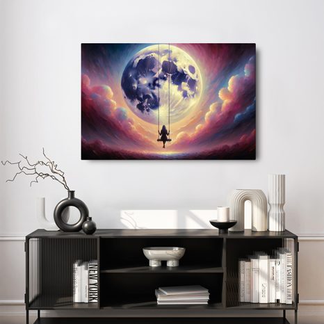 OBRAZ DÍVKA NA HOUPAČCE POD MĚSÍCEM - OBRAZY MĚSÍC - OBRAZY