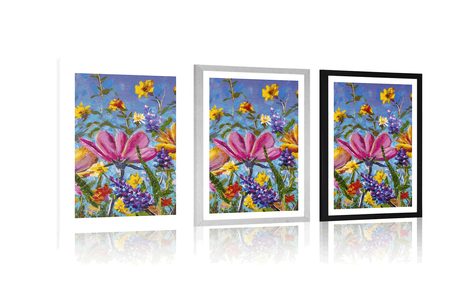 POSTER CU PASSEPARTOUT FLORI COLORATE PE LUNCĂ - FLORI - POSTERE