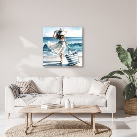 WANDBILD SOMMERLICHER SPAZIERGANG AM STRAND - BILDER MEER UND STRAND - BILDER