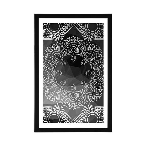 PLAKAT S PASPARTUOM CRNO-BIJELA MANDALA - CRNO-BIJELE - PLAKATI