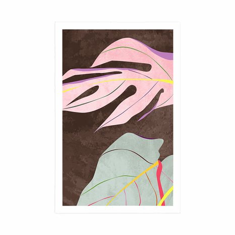 POSTER ELEGANTE MONSTERA AUF BRAUNEM HINTERGRUND - MOTIVE AUS UNSERER WERKSTATT - POSTER