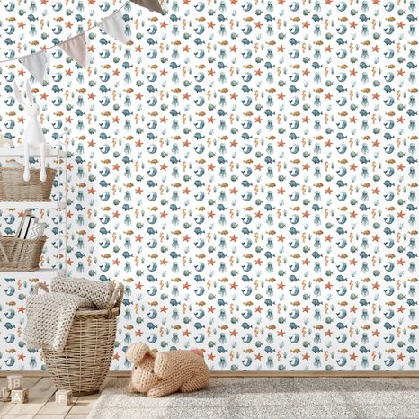 SAMOLJEPLJIVA TAPETA MORSKI SVIJET U PASTELNIM BOJAMA - DJEČJE TAPETE - TAPETE