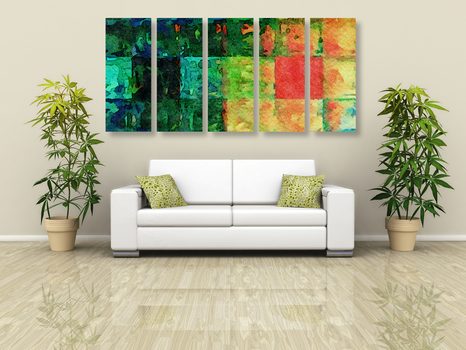 5-DÍLNÝ OBRAZ BAREVNÉ VÝTVARNÉ UMĚNÍ - ABSTRAKTNÍ OBRAZY - OBRAZY