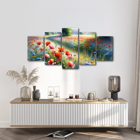 SLIKA RDEČI MAKI V MORJU TRAVNIŠKIH CVETOV - SLIKE POLJA IN TRAVNIKI - SLIKE