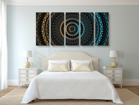 5-DIELNY OBRAZ MANDALA SO VZOROM SLNKA - OBRAZY FENG SHUI - OBRAZY