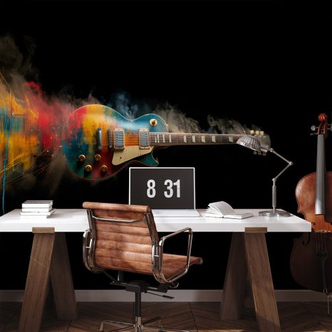 SELBSTKLEBENDE FOTOTAPETE BUNTE E-GITARRE AUF SCHWARZEM HINTERGRUND - MUSIK FOTOTAPETEN - TAPETEN